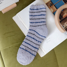 Men's Coral Fleece Thermal Socks, Warm Striped Crew Socks with Plush Lining & Non-Slip Sole – Gray