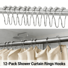 12-Pack Rust-Resistant Roller Shower Curtain Hooks | Smooth Gliding Rings for Rods | Polished Finish | Easy Install | Non-Slip Hooks
