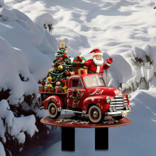 Piquet de jardin extérieur Camion du Père Noël – Panneau de Noël en acrylique résistant aux intempéries avec insert pour le sol, compatible