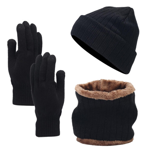Set invernale composto da cappello, sciarpa e guanti, berretto con risvolto da uomo e da donna, scaldacollo foderato in pile, set coordinato da 3