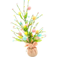 Árbol de mesa de huevos de Pascua de 45 cm con base de arpillera – Centro de mesa decorativo artificial para el hogar y fiestas de Pascua