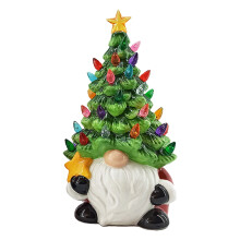 Décoration de Noël lumineuse en céramique représentant un vieil homme (23 cm) – Mini ornement de Noël pré-illuminé pour table, maison,