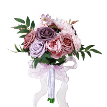 Bouquet de mariée artificiel avec roses et verdure – Joli bouquet de demoiselle d'honneur, décoration de mariage extérieure, compatible avec