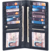 Long Wallet for Men Women Real Leather Bifold Stylish Slim 2 ID Window Credit Card Holder in Box