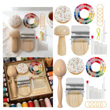 Mini Darning Loom Kit w/ 28 Hooks, 50-Color Threads – Mushroom + Egg Design, Compatible with Handcraft, DIY Weaving & Mending