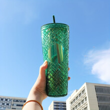 Cană izotermă cu gradient de 24 oz cu capac transparent și pai – PS țesut ușor, portabilă pentru acasă/birou/exterior | Compatibilă cu