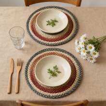 6 ronde placemats (38x38 cm), antislip, hittebestendige gevlochten tafelmatten voor keuken en landelijke inrichting.