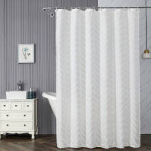 Rideau de douche style ferme (178 x 198 cm) avec 12 crochets | Rayures brodées bohèmes modernes | Polyester déperlant | Blanc | Décoration de