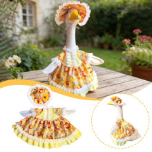 Easter Rabbit & Eggs Porch Goose Outfit Set (2pcs): Cement Goose Dress + Hat, Vintage Pet Clothes for Spring, Easter, Valentine's, Garden Decor