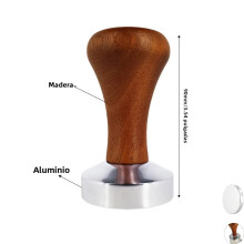 Tasseur à café expresso 53 mm, base plate avec manche en bois, pour barista, en aluminium.