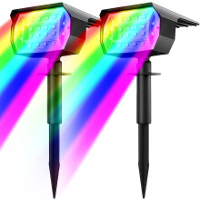 Lot de 2 spots solaires d'extérieur à couleurs changeantes, 7 modes, éclairage paysager RGB pour allée de jardin ou cour.