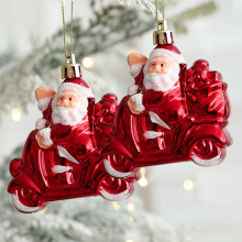 Ensemble de 2 décorations de Noël suspendues : bonhomme de neige et Père Noël, petits pendentifs en plastique pour sapin de Noël et chalet,