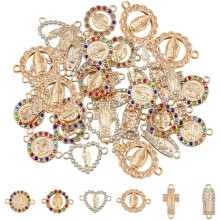 36 breloques religieuses en alliage représentant Marie, 6 styles différents, zircon cubique, or clair, 2 trous (1,5-2 mm), pour la création de