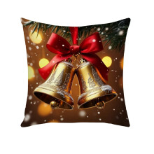 Housses de coussin de Noël à motifs cloches et nœuds, 45 x 45 cm, lot de 2, en lin, pour la décoration de canapé du salon pendant les fêtes,