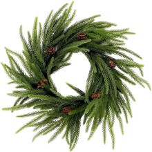 Lot de 2 couronnes de Noël artificielles de 40 cm (16 pouces) en pin de Norfolk et cryptomeria, aspect réaliste, pour intérieur/extérieur,