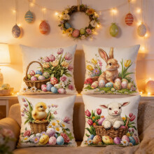 16-teiliges Osterhasen-Kissenbezug-Set, weihnachtliche Heimdekoration, Sofakissenbezüge, Frühlings- und saisonale Wohnzimmerdekoration