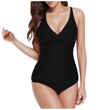 Women's V-neck tankini top with tummy control and ruching