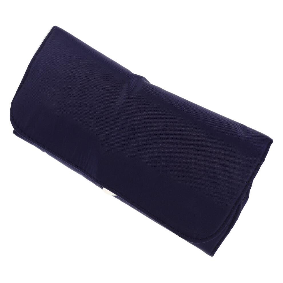 Portable Makeup Brush Organizer Bag in Dark Blue with Foldable Compartments for Travel and Daily Use