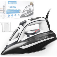 1700W Steam Iron with Ceramic Soleplate, 3-Way Auto-Off, Burst Steam & Self-Cleaning, 14.07oz Tank, Grey