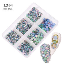 6 Grids/Box Multi Size Glass Nail Rhinestones Flat Bottom AB Colorful Crystal Gems 3D Decorations for DIY Manicure Nail Art Decorations