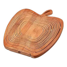Elegant Folding Wooden Fruit Basket Compatible with Apple Shape Bamboo Tray, Converts to Bowl for Birthday & Holidays