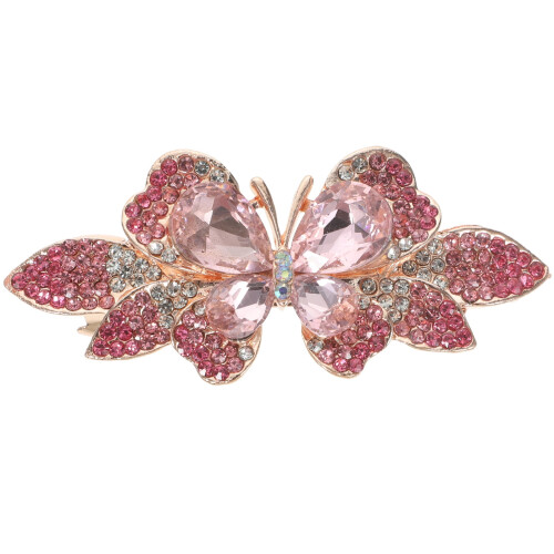 Fermaglio per capelli a forma di farfalla con strass, rosa e viola