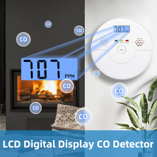 2 Pack LCD CO Detectors 85dB Alarm Portable 11.5cm White