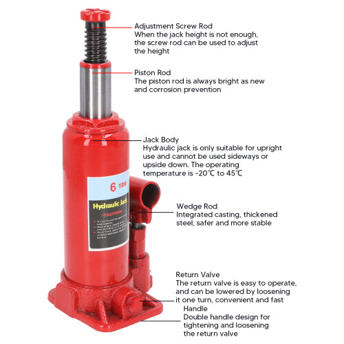 6 Tonne Red Hydraulic Bottle Jack