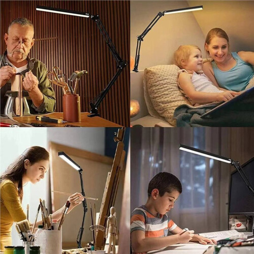 DeskLamp Adjustable Foldable Double Swing Arm Light Eye-Caring for Dormitory Study Office Architect Task Lamp Dimmable B 2