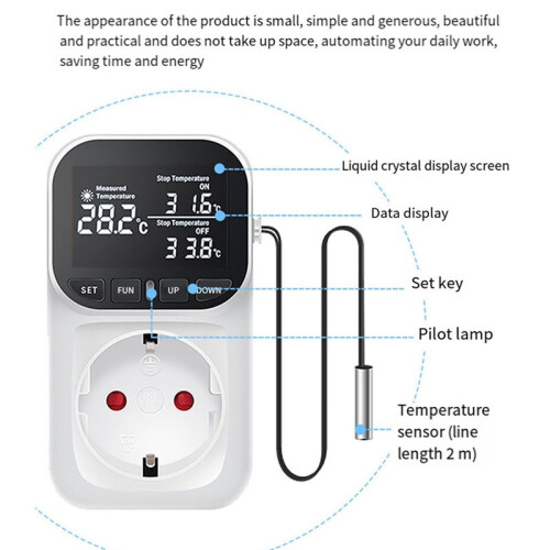Digital Temperature Controller,Reptile Thermostat Timer  Plug with Sensor for Home, Greenhouse Aquaculture EU Plug