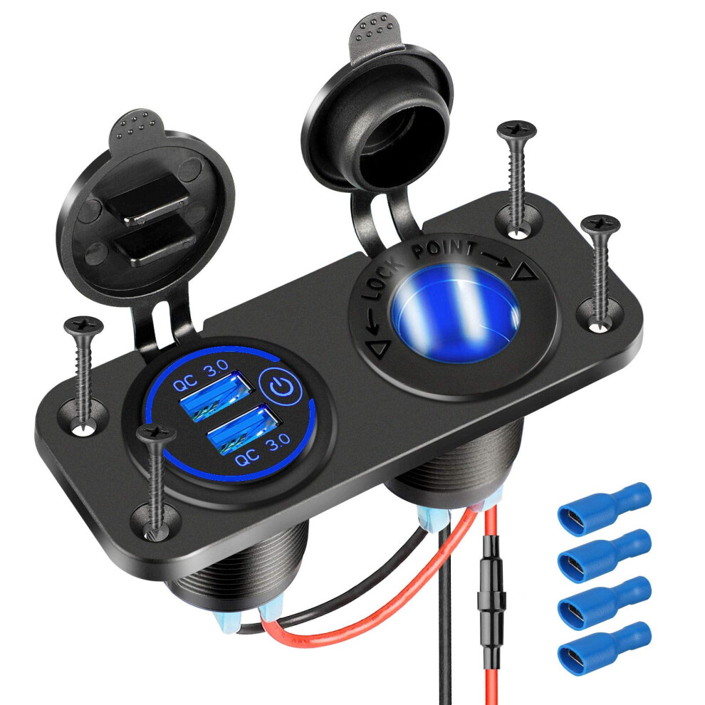 12V Cigarette Lighter Socket Splitter With Qc3.0 Usb And Led 974856919499
