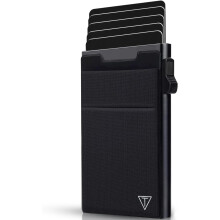 Slim Pop-Up Card Wallet for Men, Minimalist RFID-Blocking Metal Wallet Holds 6 Cards (Black) – Compatible with RFID Tech