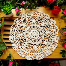 Round Crochet Lace Table Mat, Handmade Cotton Lace Placemat, Circular Dining Table Decor, Vintage Style Kitchen Table Cover,Beige