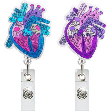 porta badge retrattili per infermieri con clip a coccodrillo, con disegni anatomici di cuore, cervello e polmoni, ideali come regalo per infermieri e