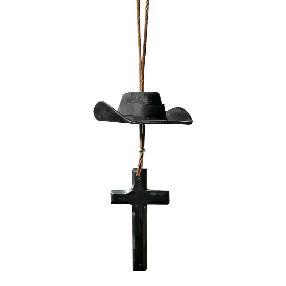 Western Cowboy Hat & Cross Car Charm Pendant For Rearview Mirror Â Compatible With All Cars 9551475100371