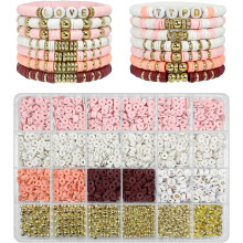 Armband-Bastelset – 3200 Tonperlen mit Gold- und Buchstabenperlen für Freundschaftsarmbänder (Niedliches Rosa)