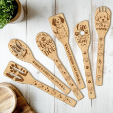 Conjunto de 6 utensílios de cozinha em bambu com tema de cachorro – Compatível com cozinhas domésticas, presente exclusivo para mulheres, Dia
