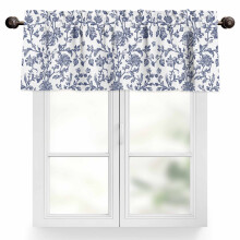 Vintage blauwe bloemenvalletje 60x18 inch, landelijke pastorale stijl, tunnelzoom, lichtdoorlatend, geschikt voor standaard gordijnroden