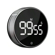 BlueSnail Digital Kitchen Timer – 3" LED, Magnetic, Rotary Countdown/Countup, Adjustable Volume & Brightness, Gunmetal Gray
