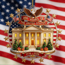 250 Year American Anniversary, Star-Framed White House Printed Acrylic Ornament USA Patriotic Decor Holiday Collectible for History Lovers, Home Tree