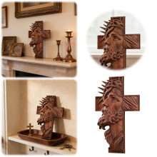 Wooden Carved Cross Wall Art Brown 11.8 Inch