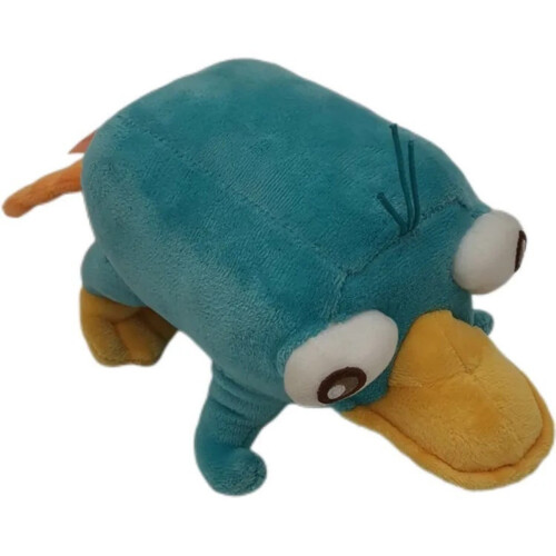 Λούτρινο παιχνίδι Perry The Platypus με αξιολάτρευτη πόζα σε απαλή, γαλαζοπράσινη