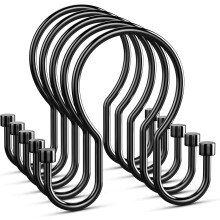 Crochets de rideau de douche noirs en métal double, lot de 12