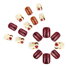 Lot de 24 faux ongles courts carrés à motifs de feuilles d'érable, à coller, pour femmes, pour Thanksgiving