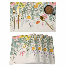 Easter Placemats Set of 4, Spring Floral Eucalyptus Linen-Texture Non-Slip Washable Table Mats for Indoor/Outdoor Use