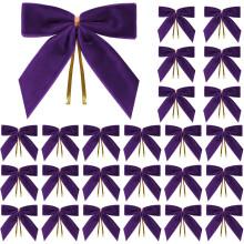 24pcs Purple 1" Small Christmas Bows – for Tree, Wreath, Wrapping, Crafts, Wedding, Party, Bags; Twist Tie, 3.5"x3.5"