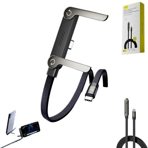 Carregador de celular lateral com suporte e cabo trançado de 240 W.