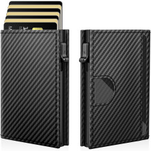 Men's Slim RFID Wallet with Metal Pop-Up Card Holder, 11+ Cards & ID Window – Compatible with Front Pocket