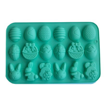 Molde de silicona de 18 cavidades con forma de huevos de Pascua con conejitos, ideal para hornear y de fácil desmolde. Resistente al calor.
