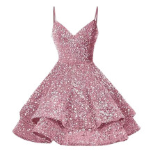 Paillettenbesetztes, einfarbiges Abendkleid für Damen mit Hosenträgern